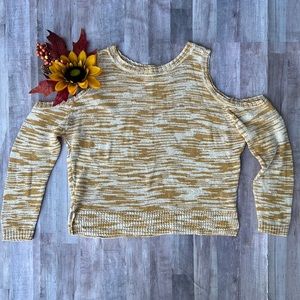 Express Cold Shoulder Yellow Knit Crop Sweater